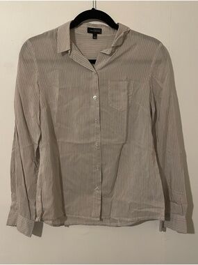 The Limited Beige and White Thin Pin Striped Dress Shirt Long Sleeve Size Small